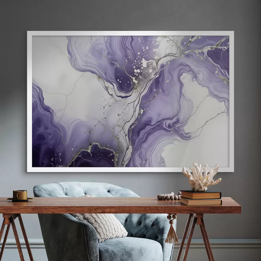 Papier peint Impression d'une composition artistique fluide abstraite avec des encres violettes, blanches et grises tourbillonnantes f40566