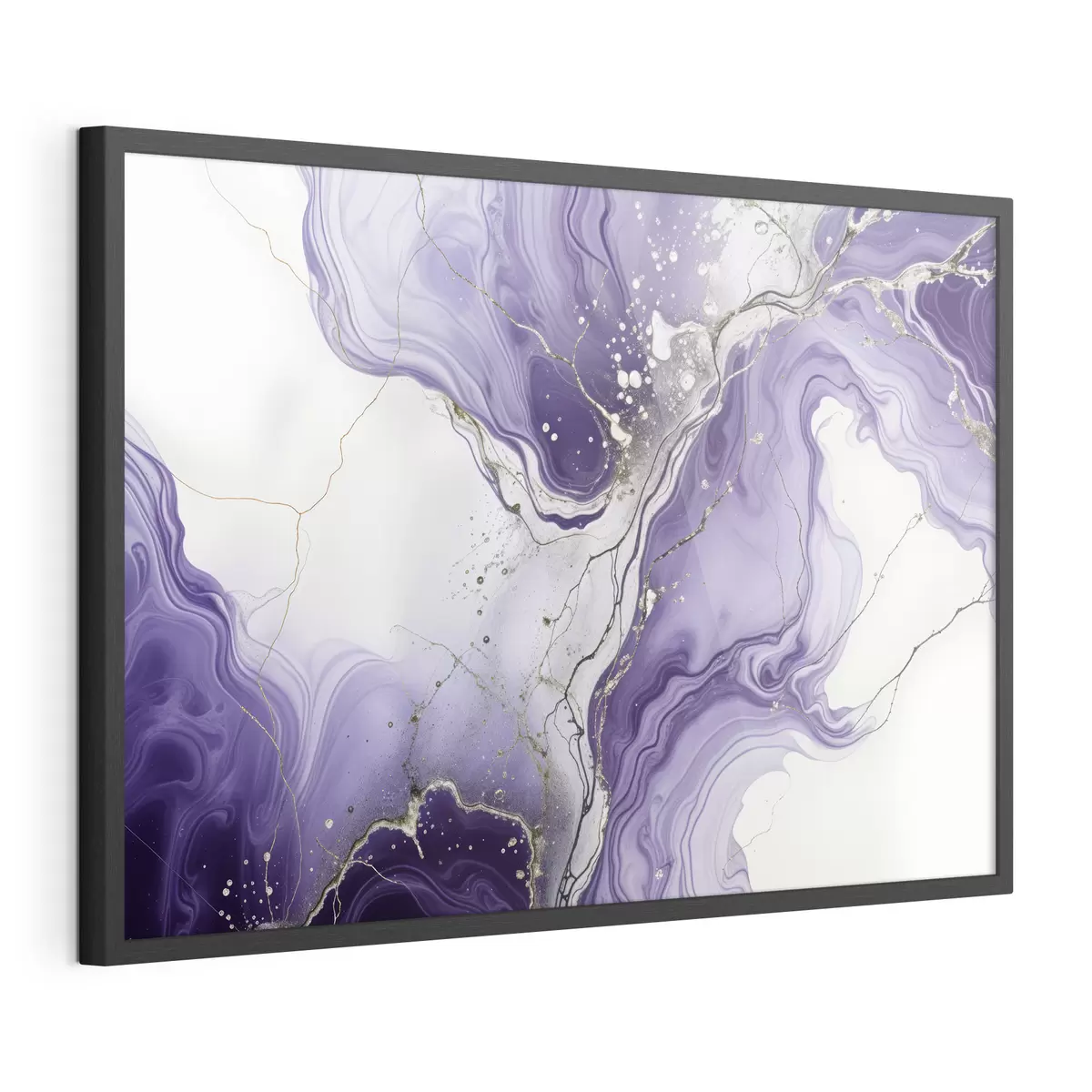 Poster Impression d'une composition artistique fluide abstraite avec des encres violettes, blanches et grises tourbillonnantes f40566