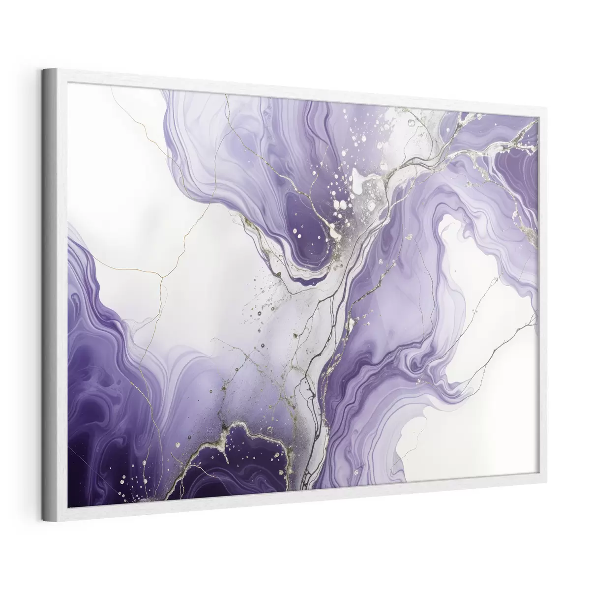 Poster Impression d'une composition artistique fluide abstraite avec des encres violettes, blanches et grises tourbillonnantes f40566