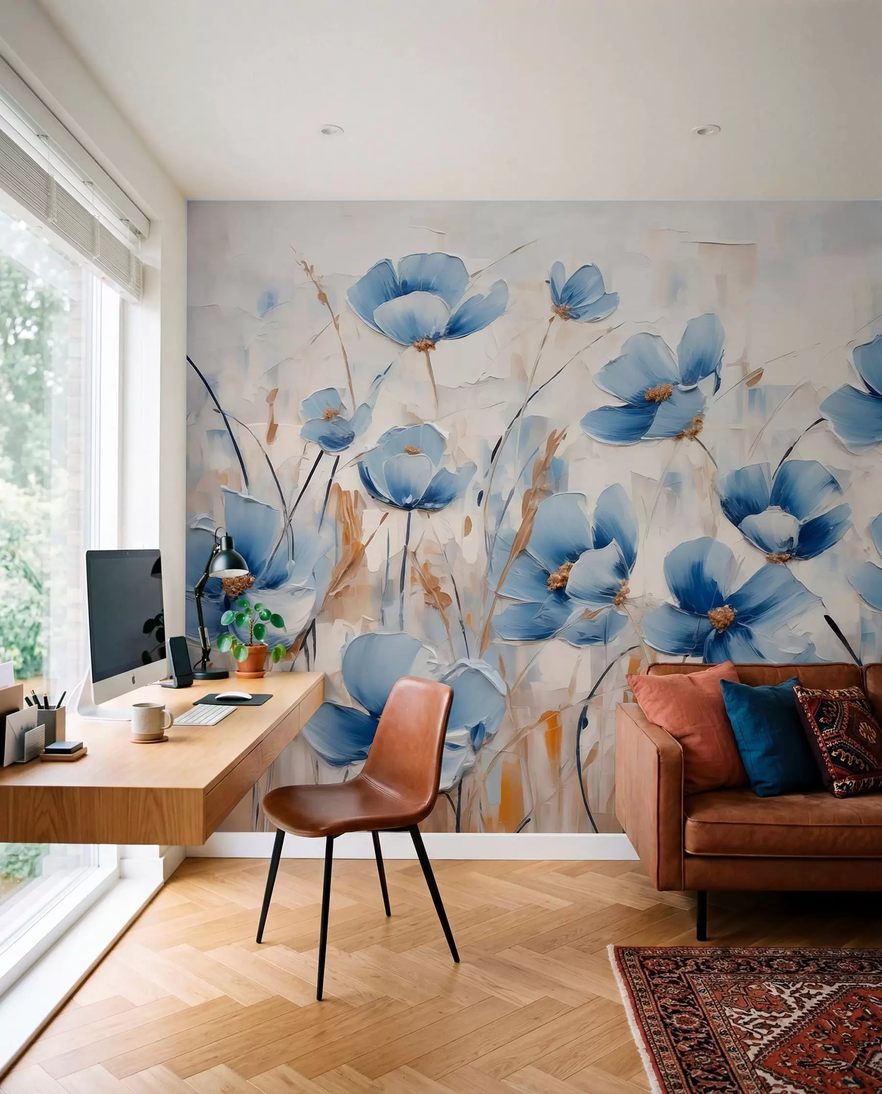 Papier peint Fleurs bleues en touches vives w01045