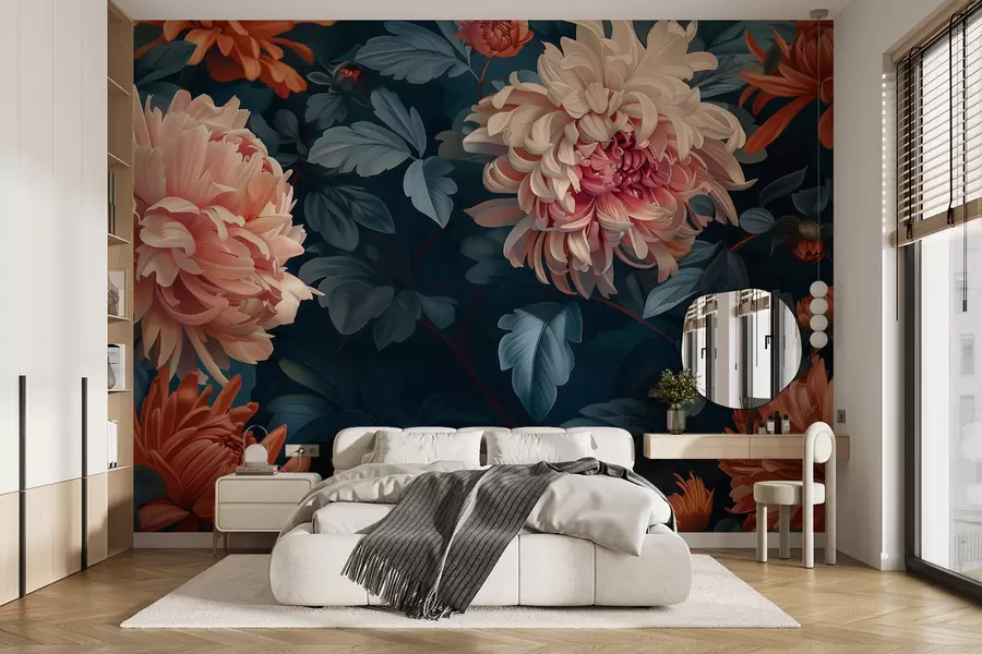 Papier peint Composition élégante de chrysanthèmes aux couleurs pastel w01431