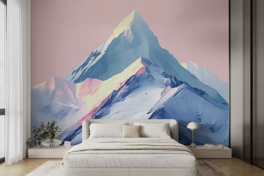 Papier peint Montagnes bleues et roses dessinées w01497