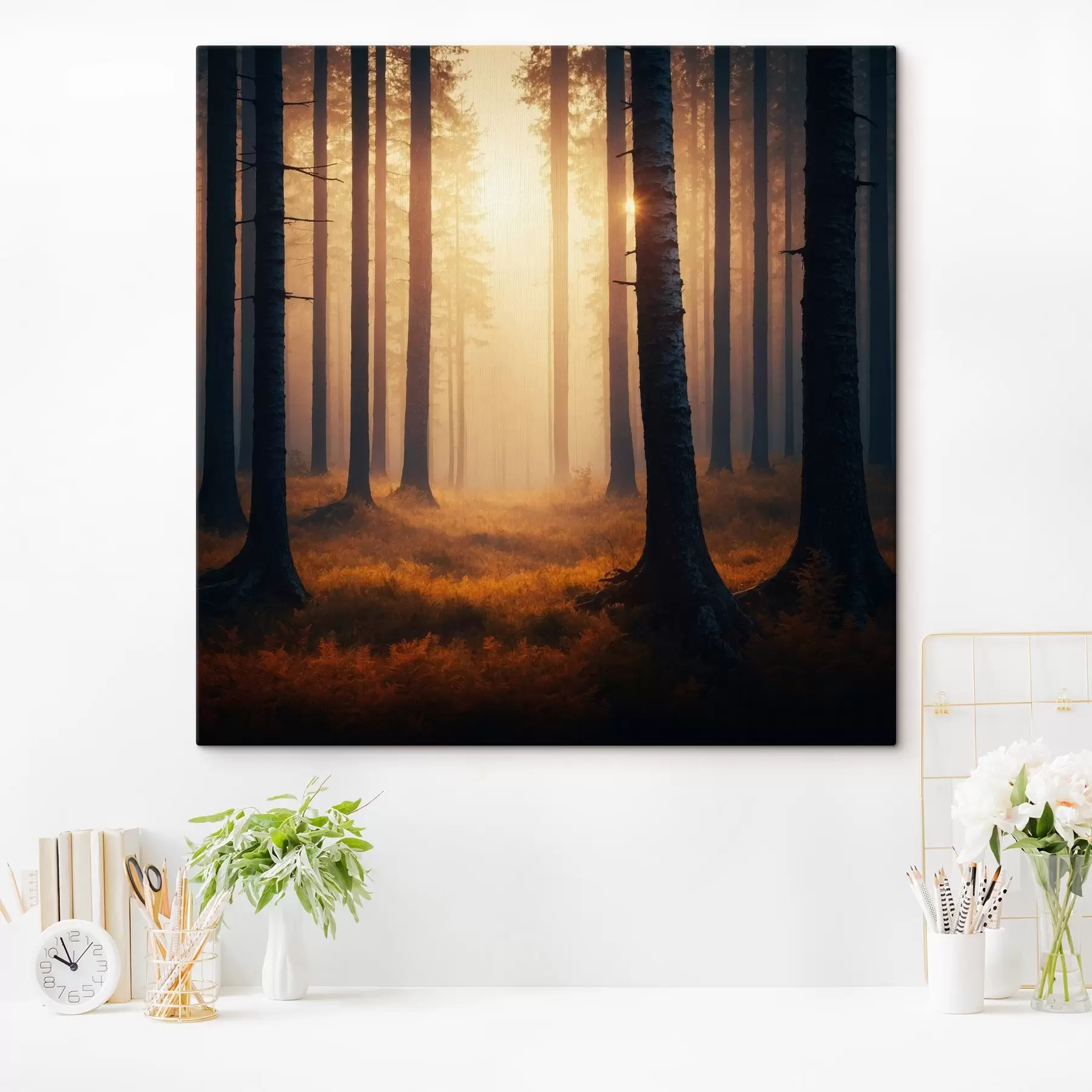 Tableau Coucher de soleil dans la forêt s40473