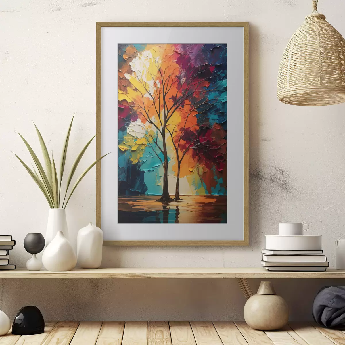 Poster Arbres sur fond abstrait f40460