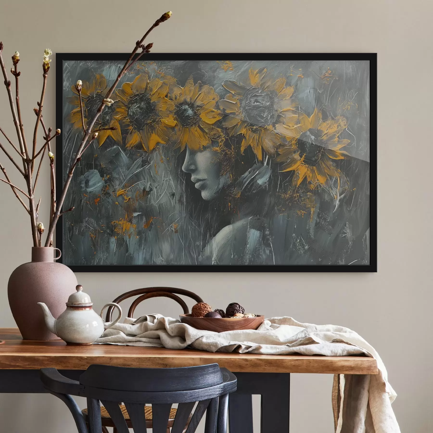 Papier peint Tournesols abstraits couvrant le visage d'une fille f40501