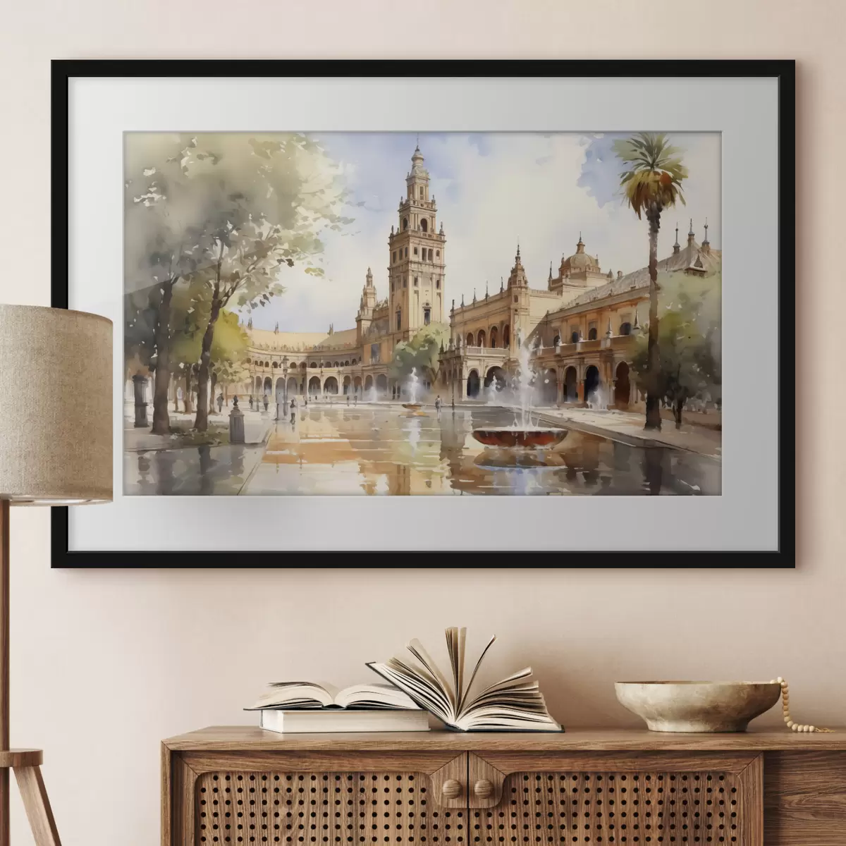 Poster Place du château dans la ville aquarelle f40681