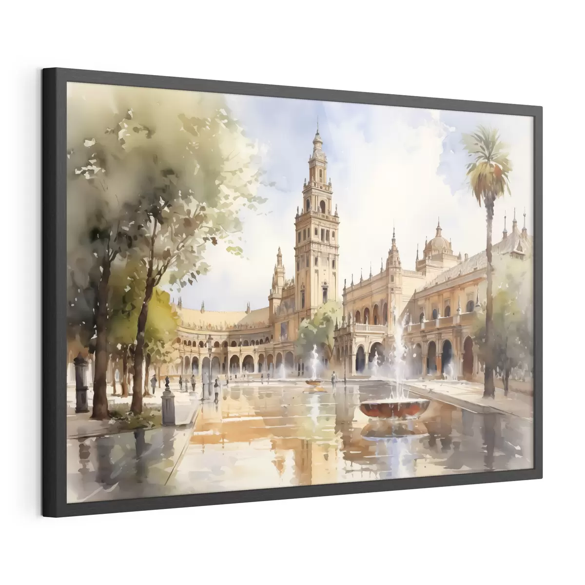 Poster Place du château dans la ville aquarelle f40681