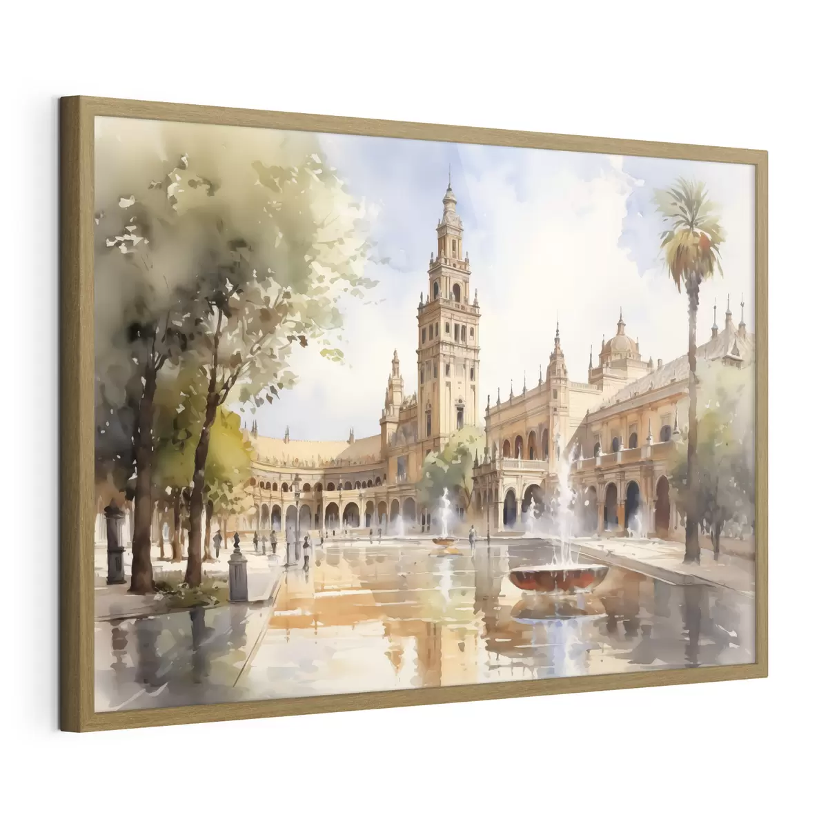 Poster Place du château dans la ville aquarelle f40681