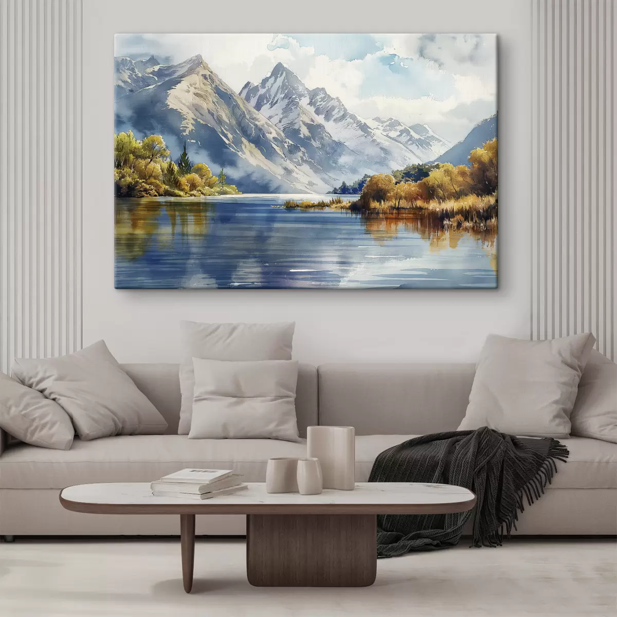 Tableau Paysage de montagnes en automne, rivière, arbres s40309