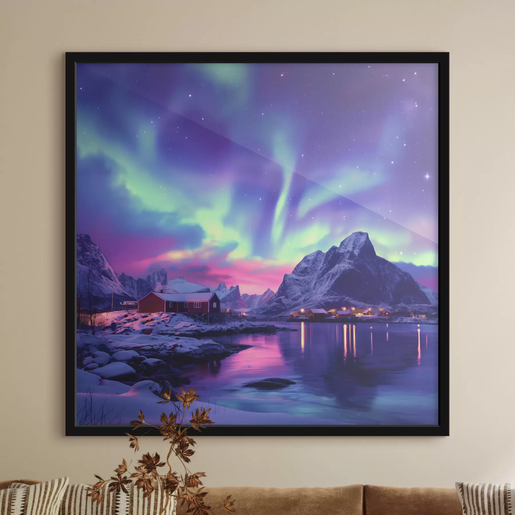 Papier peint Lumières nordiques sur les îles Lofoten, Norvège nature, hiver f40298