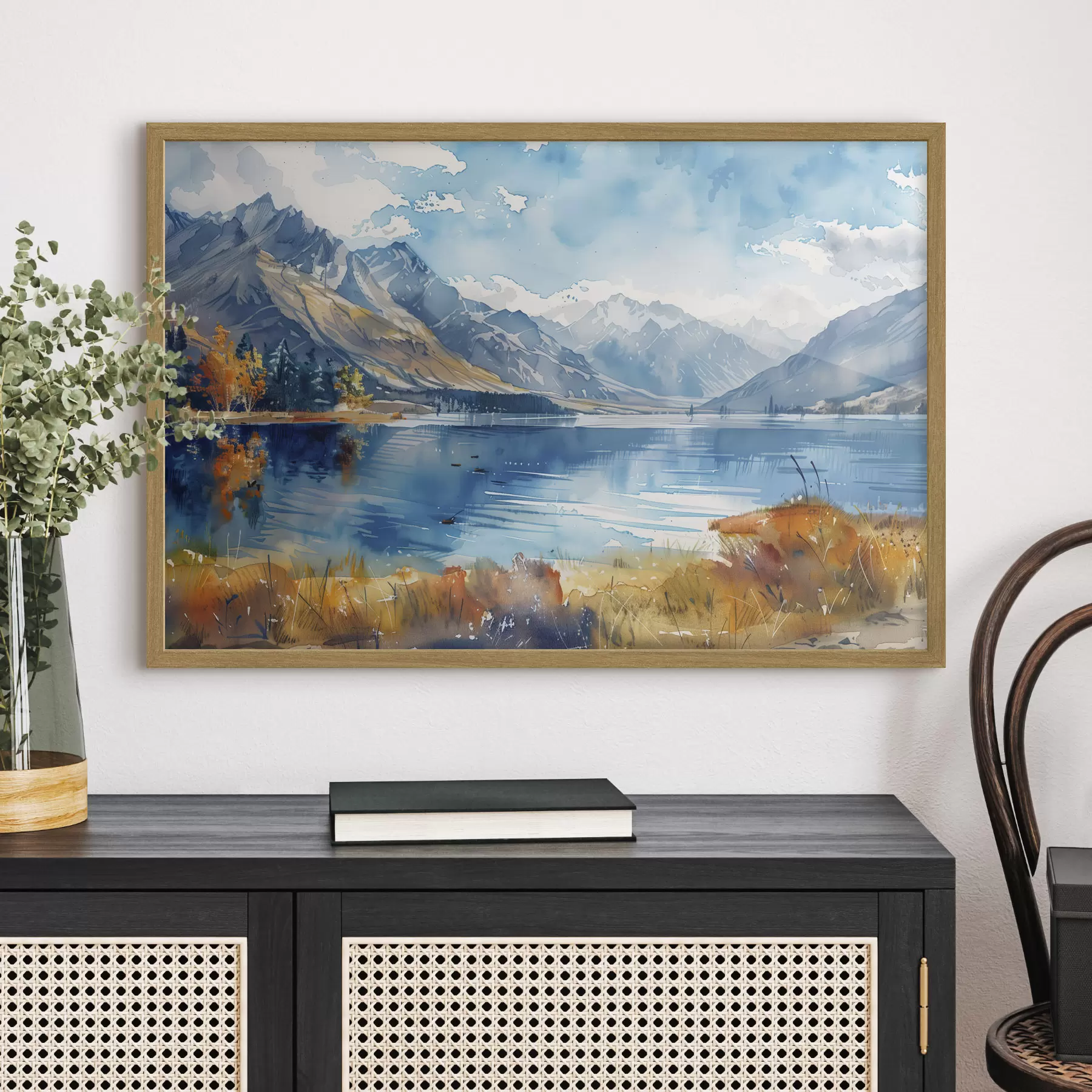 Papier peint Aquarelle paysage de montagne, couleurs d'automne f40308