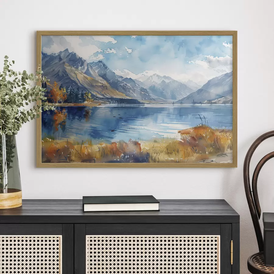 Papier peint Aquarelle paysage de montagne, couleurs d'automne f40308