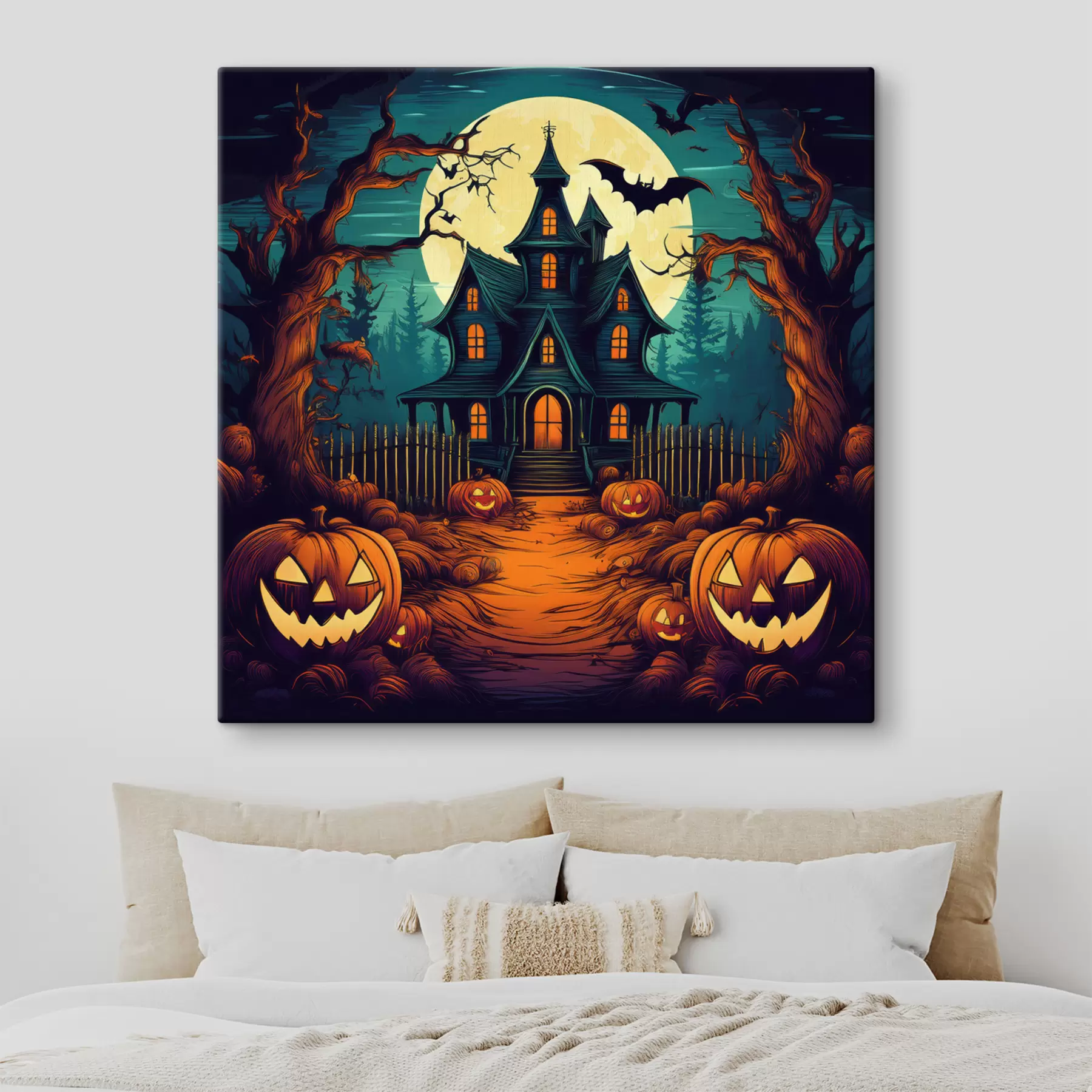 Papier peint Halloween, château dans les bois, horreur, chauves-souris s40715