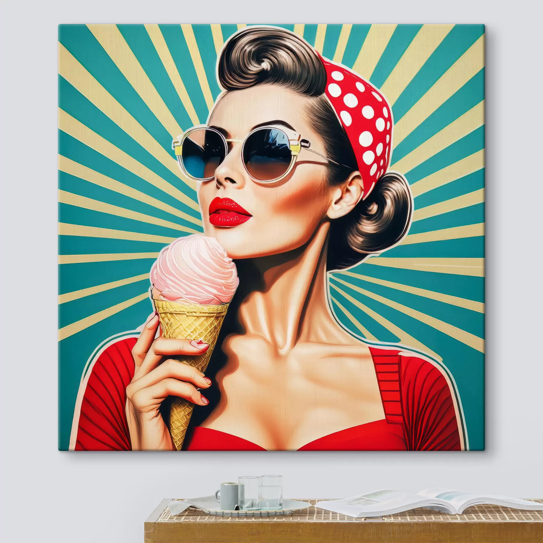 Tableau fille avec glace, pop art, pin-up, rétro s40718