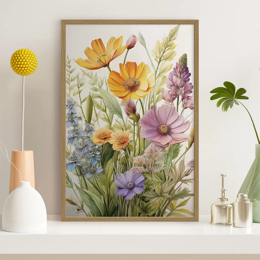 Papier peint fleurs sauvages multicolores, arrangement floral f40708