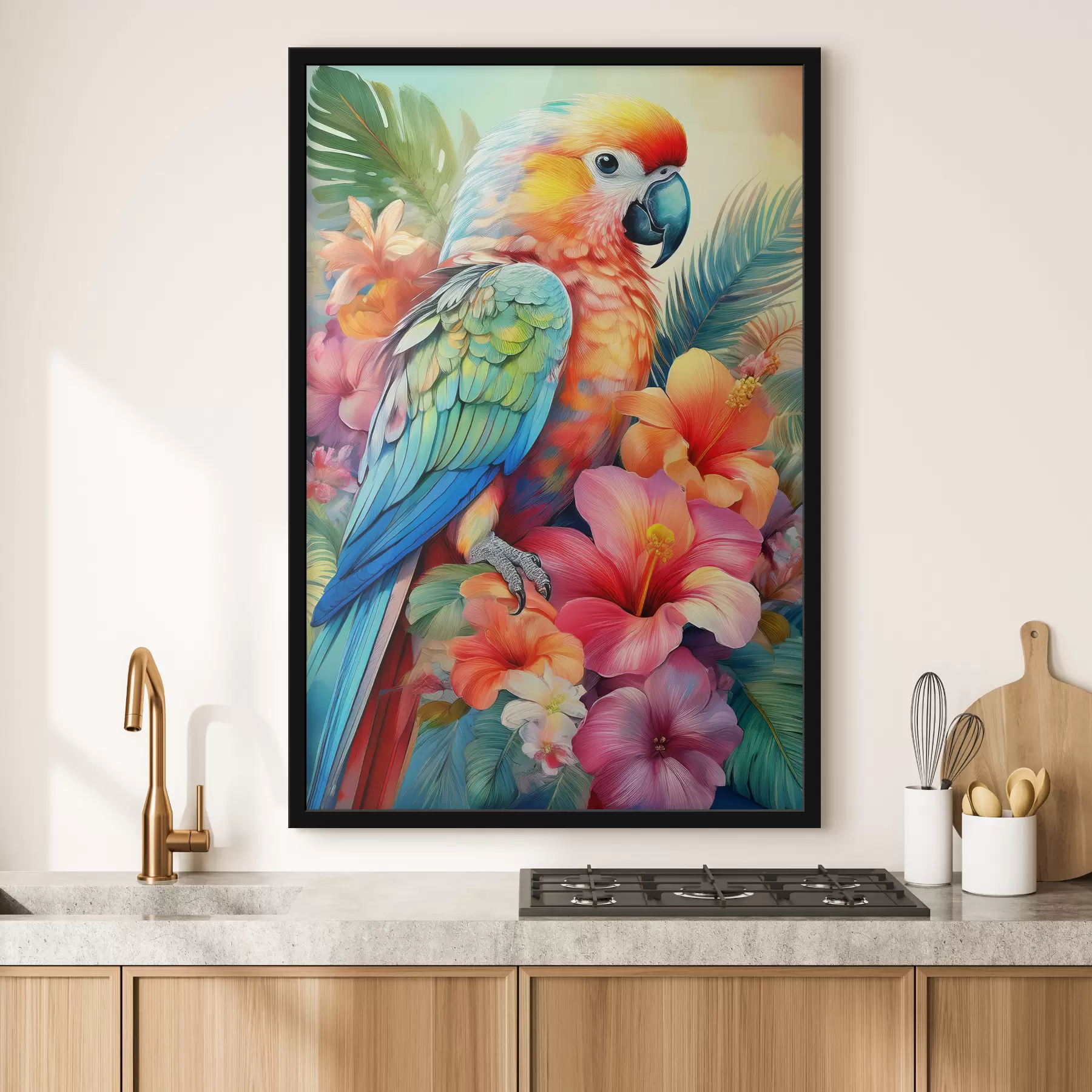 Papier peint perroquet lumineux dans les fleurs f40711