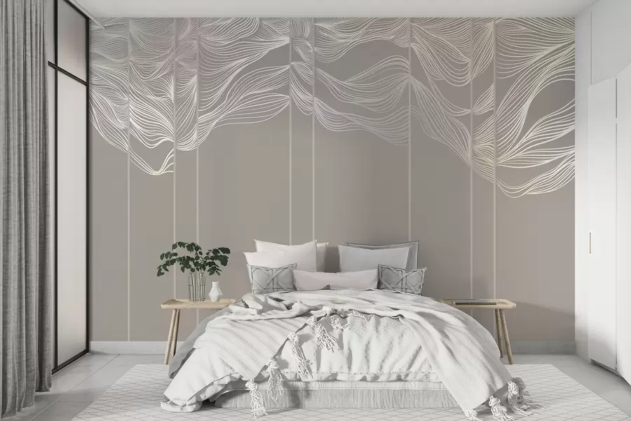 Papier peint Vagues blanches abstraites sur un fond marron clair w08263