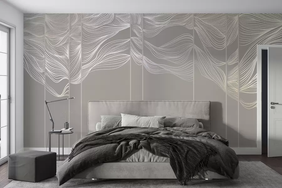 Papier peint Vagues blanches abstraites sur un fond marron clair w08263