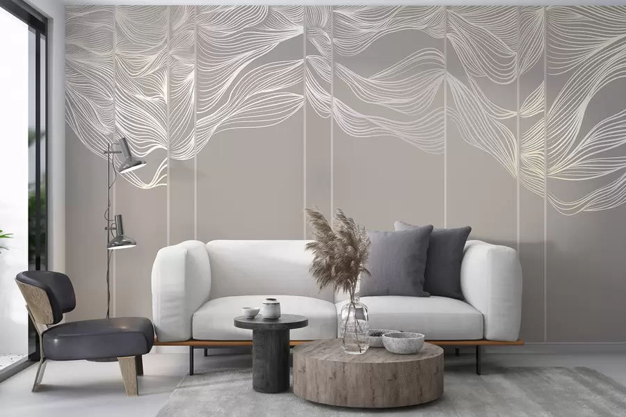 Papier peint Vagues blanches abstraites sur un fond marron clair w08263