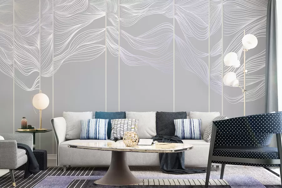 Papier peint Vagues blanches abstraites sur fond gris clair w08263v1