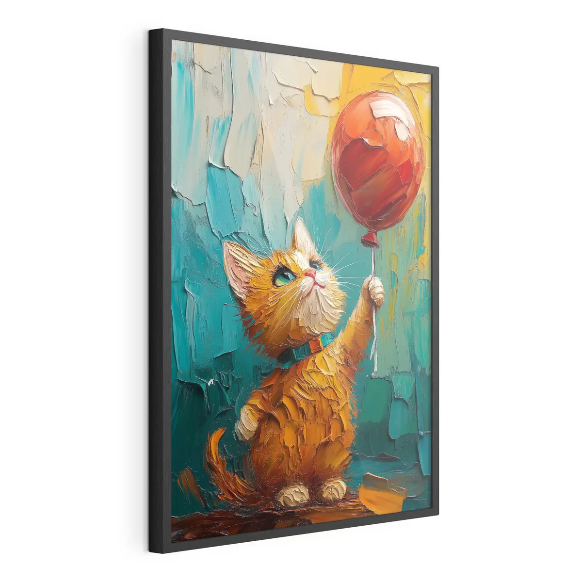 Poster Chat rouge tenant un ballon dans ses mains, imitation d'une peinture à l'huile f40649