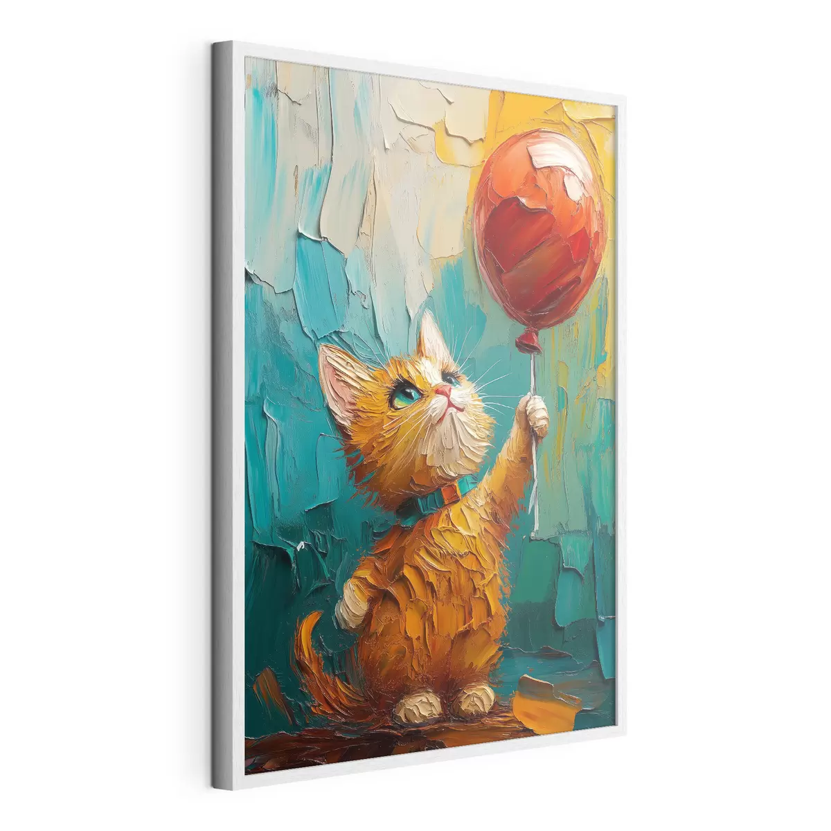 Poster Chat rouge tenant un ballon dans ses mains, imitation d'une peinture à l'huile f40649