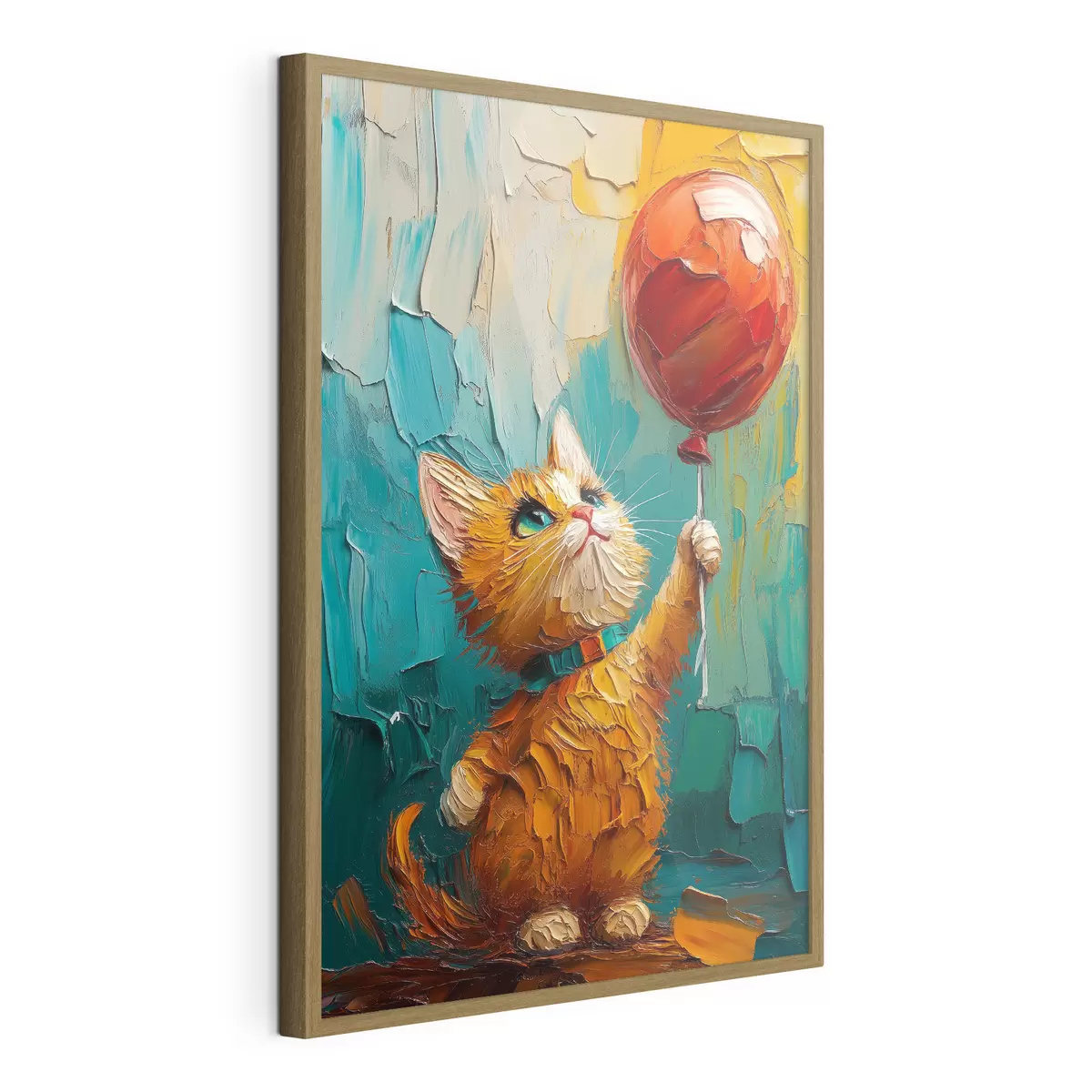 Poster Chat rouge tenant un ballon dans ses mains, imitation d'une peinture à l'huile f40649