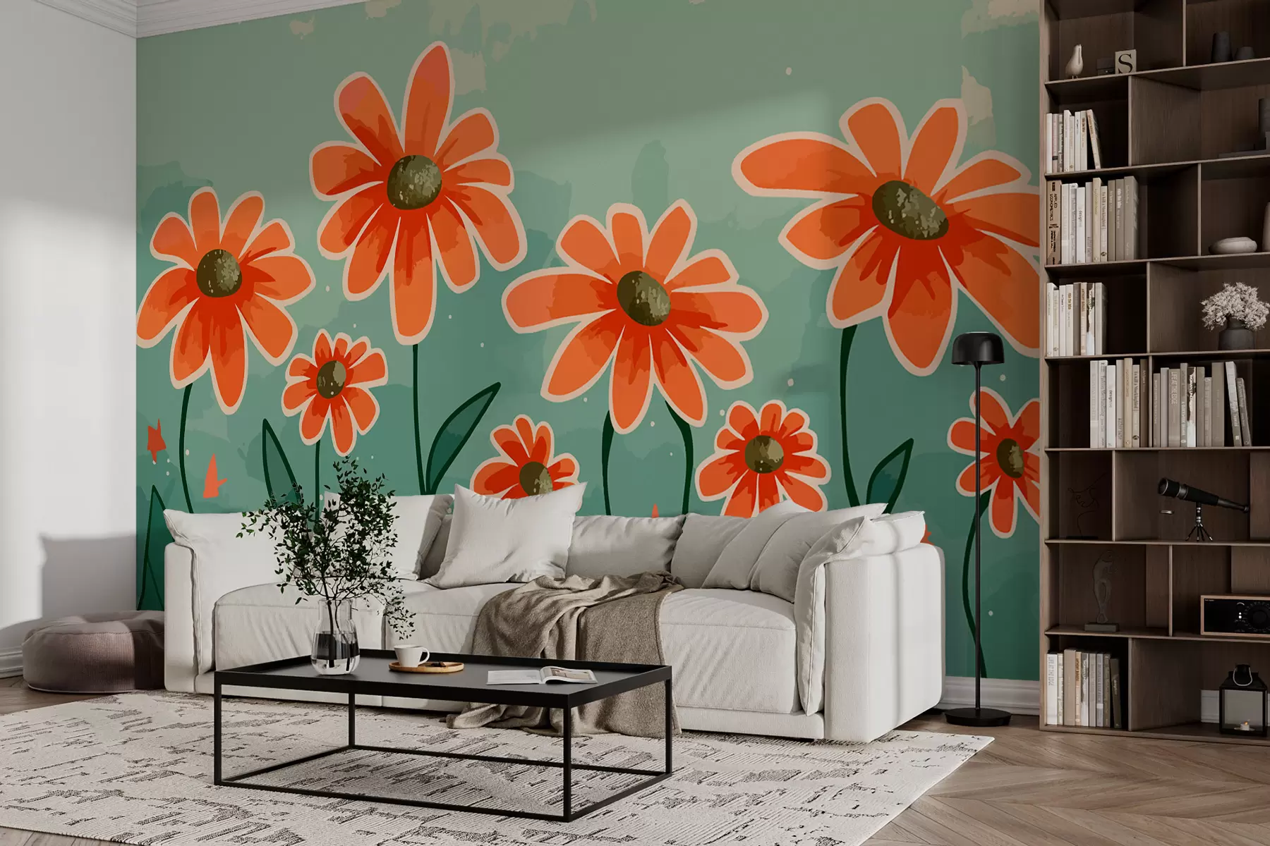 Papier peint Marguerites orange w01066
