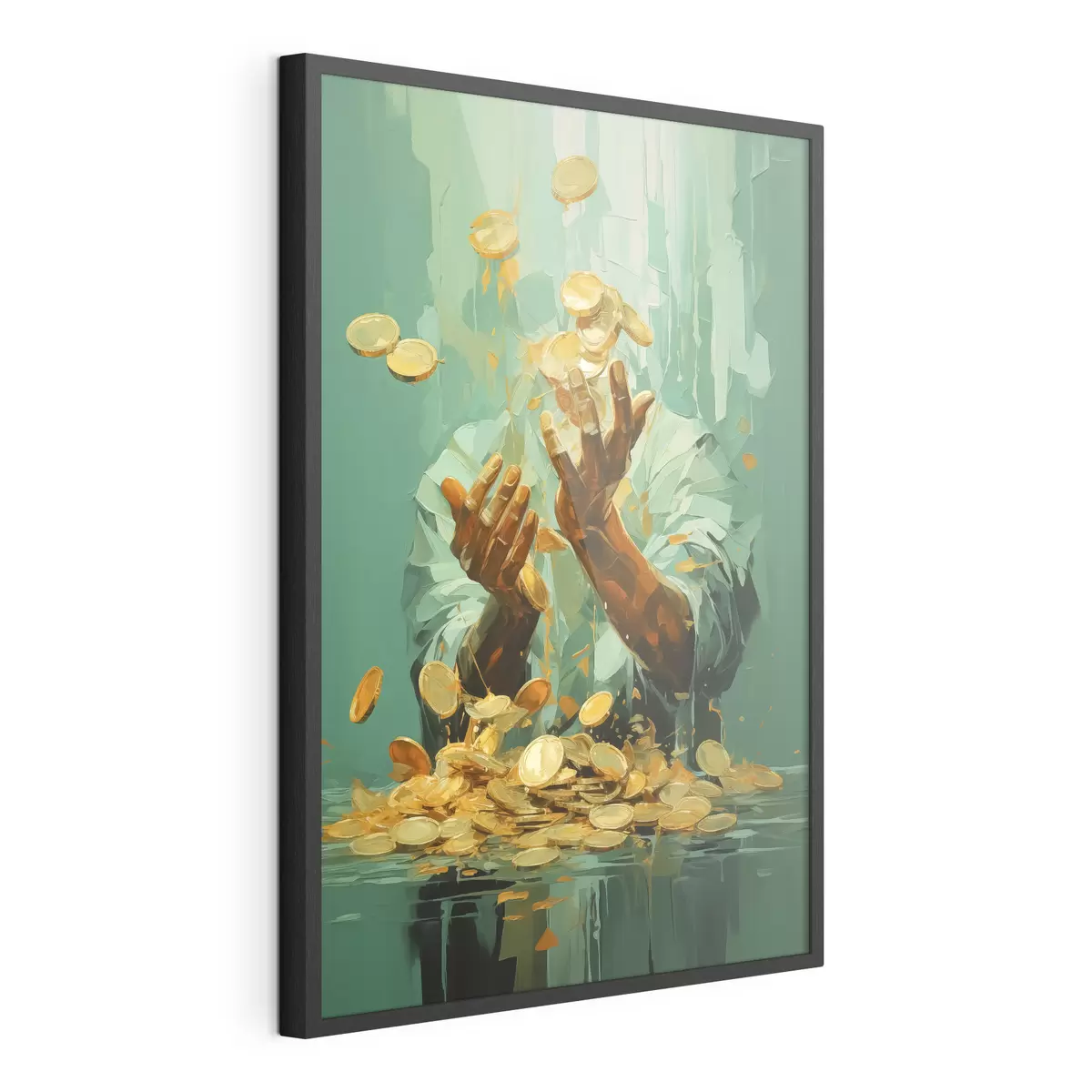 Poster Image abstraite d'un homme entouré de pièces de monnaie  f40755