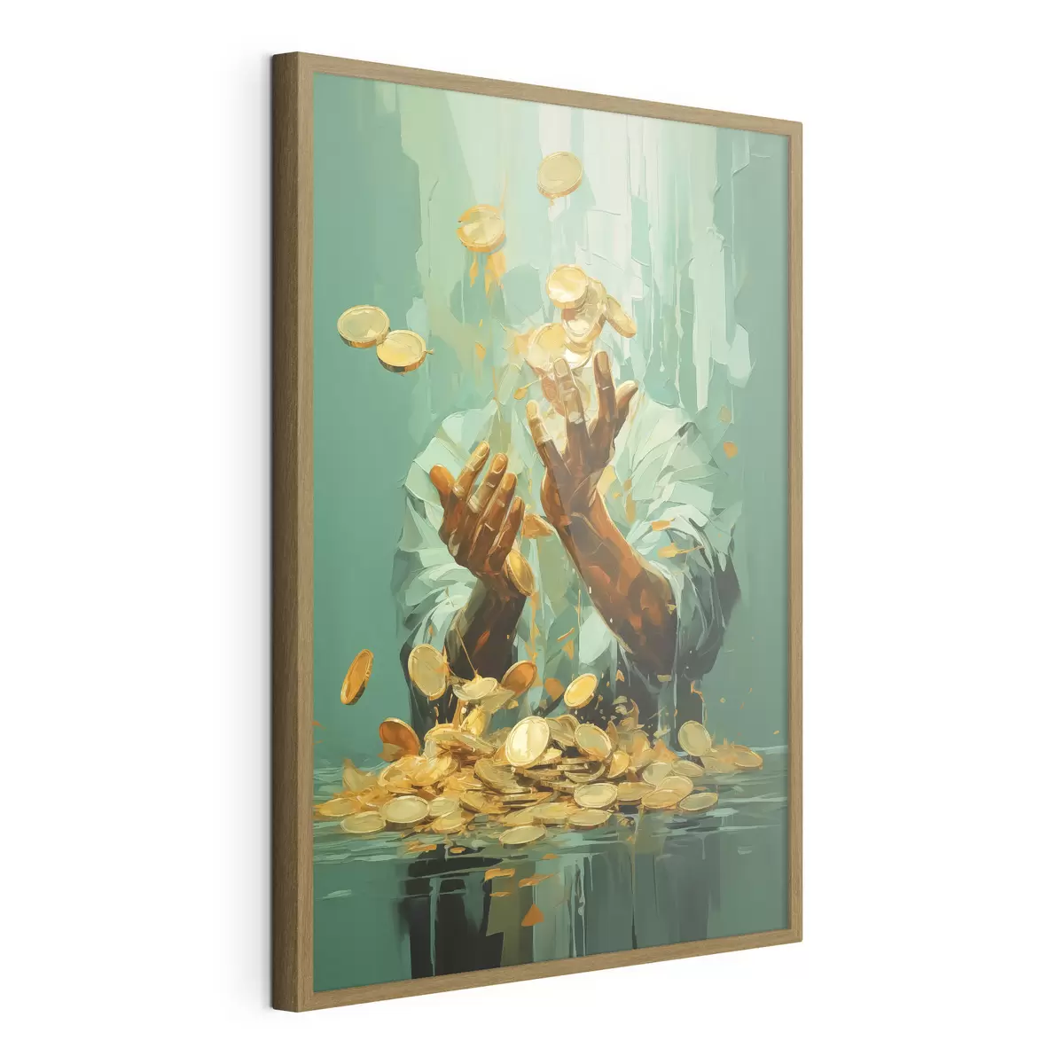 Poster Image abstraite d'un homme entouré de pièces de monnaie  f40755
