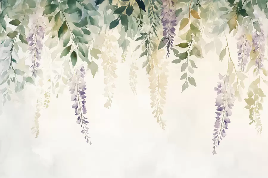Papier peint Ornement de fleur de glycine, floral, aquarelle, couleurs naturelles w01545