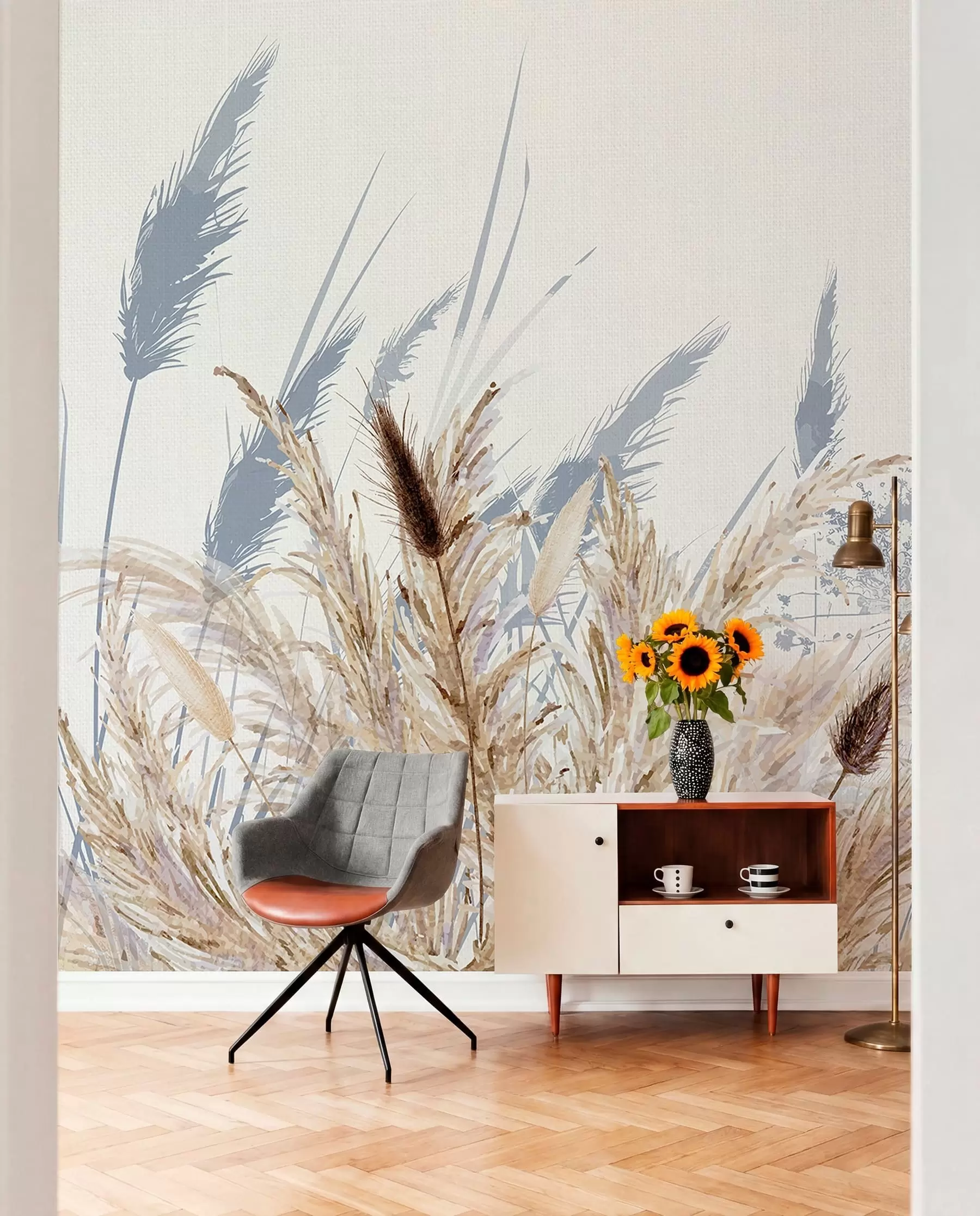 Papier peint Esquisse de graminées w08282