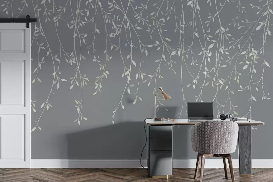Papier peint Branches suspendues sur fond gris w01522v1