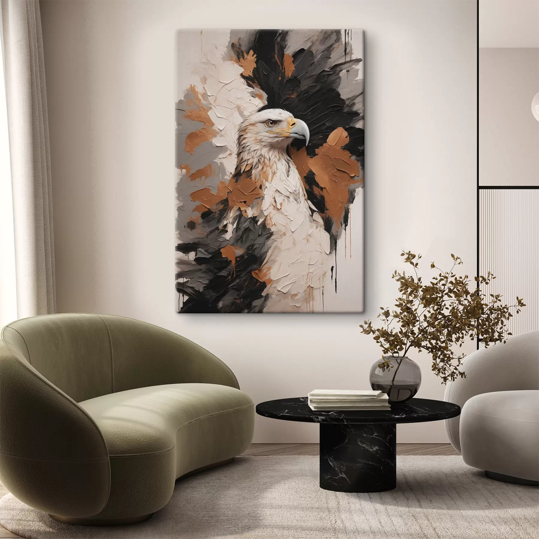 Tableau Tête d'aigle sur fond d'huile abstraite s40693