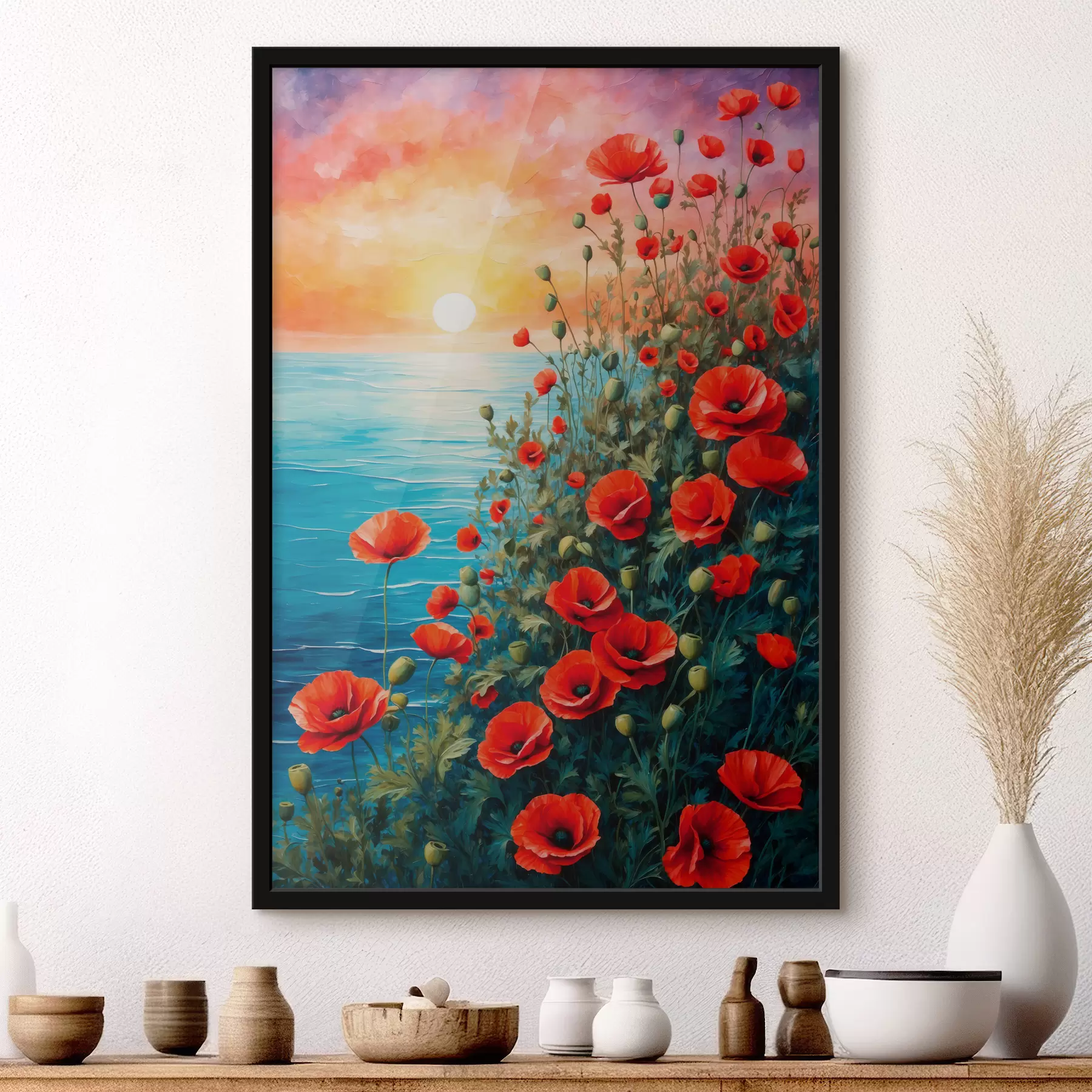 Papier peint Coquelicots en fleurs sur fond de mer f40637