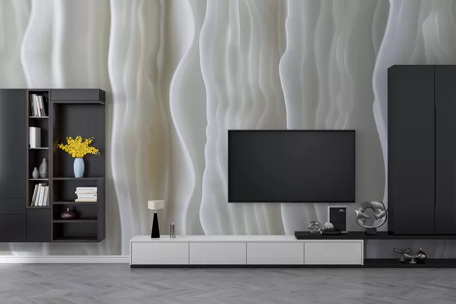 Papier peint Scène abstraite en matière organique, rayures verticales 3D sculptées de couleur grise w01542