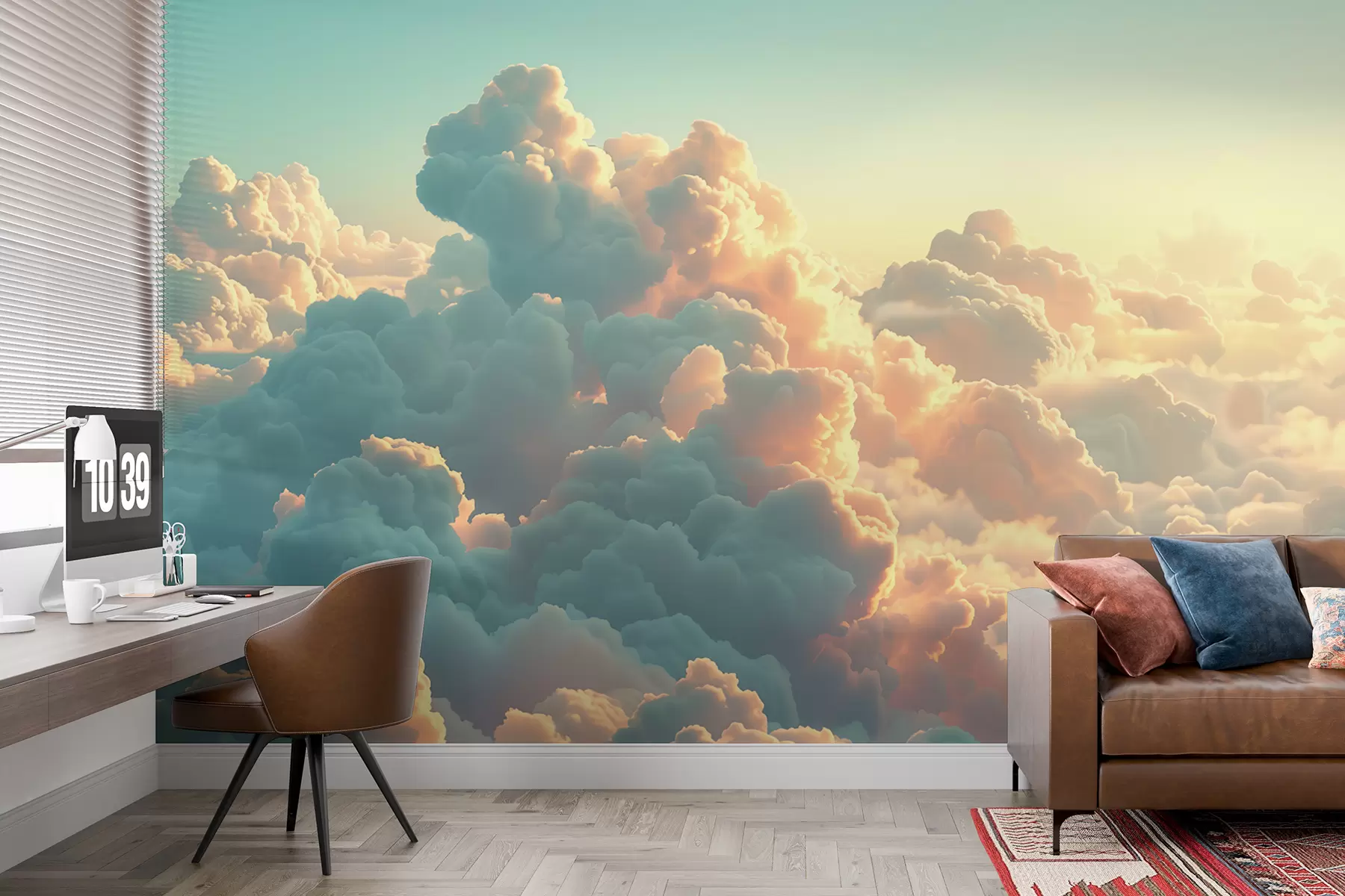 Papier peint Ciel lumineux avec de nombreux nuages de couleur claire w01543