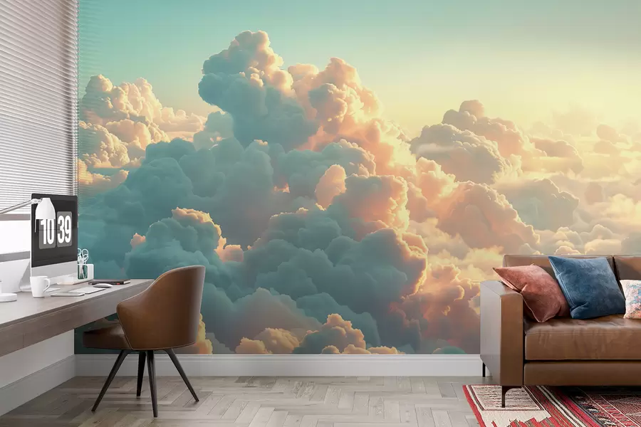 Papier peint Ciel lumineux avec de nombreux nuages de couleur claire w01543