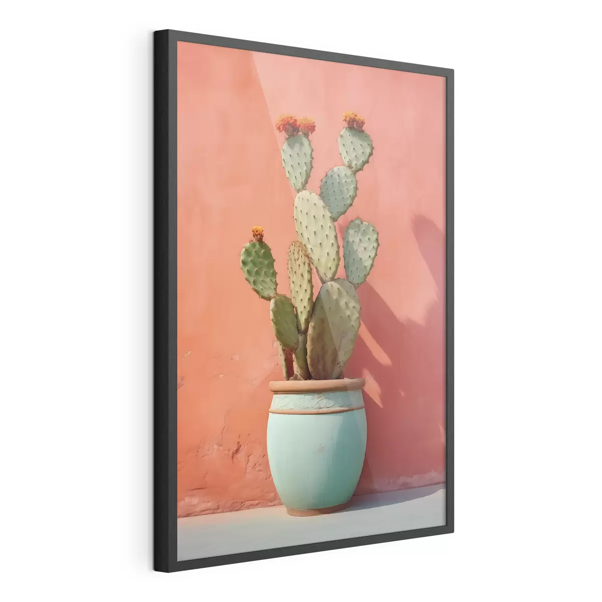Poster Cactus dans un pot léger contre un mur rose rouge f40800