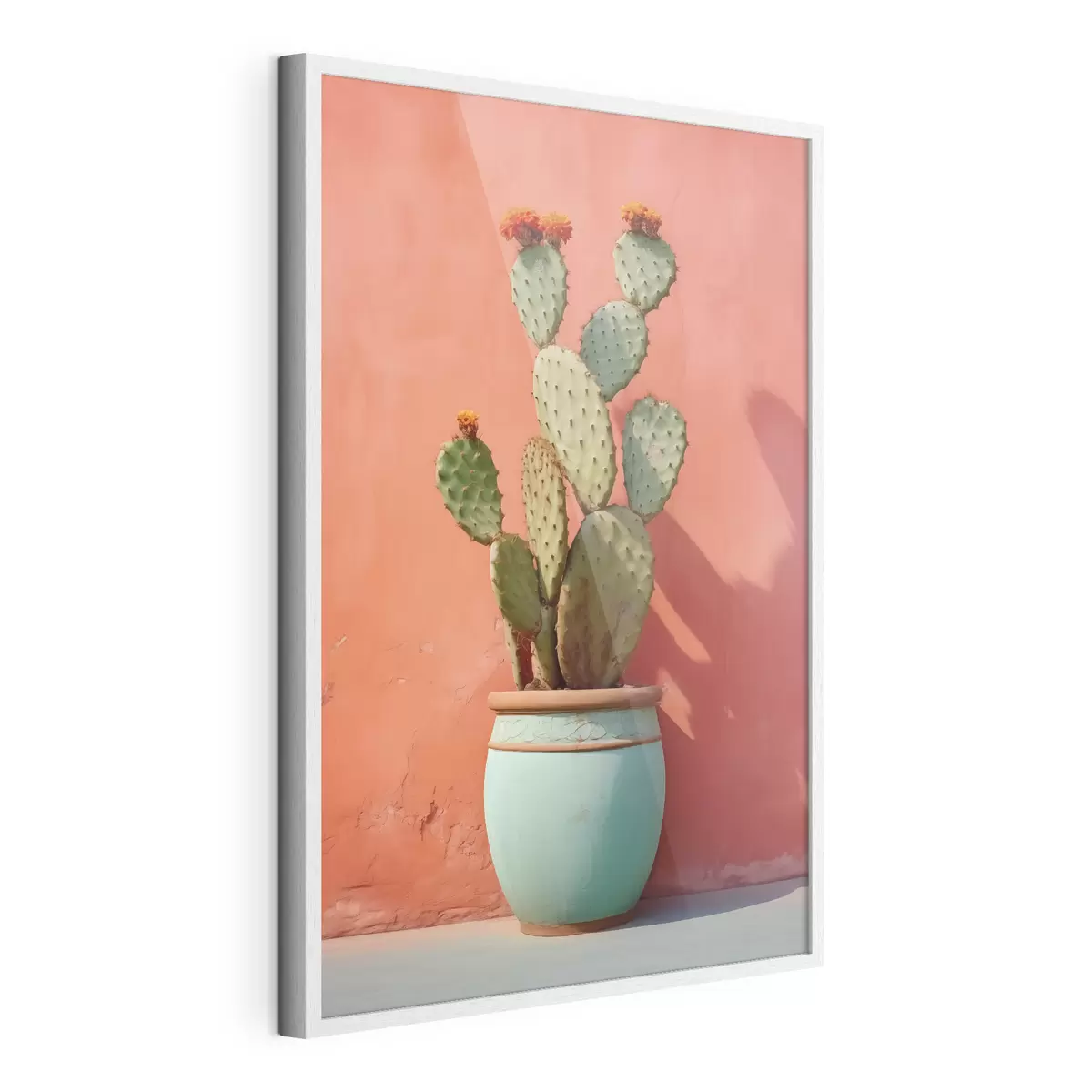 Poster Cactus dans un pot léger contre un mur rose rouge f40800