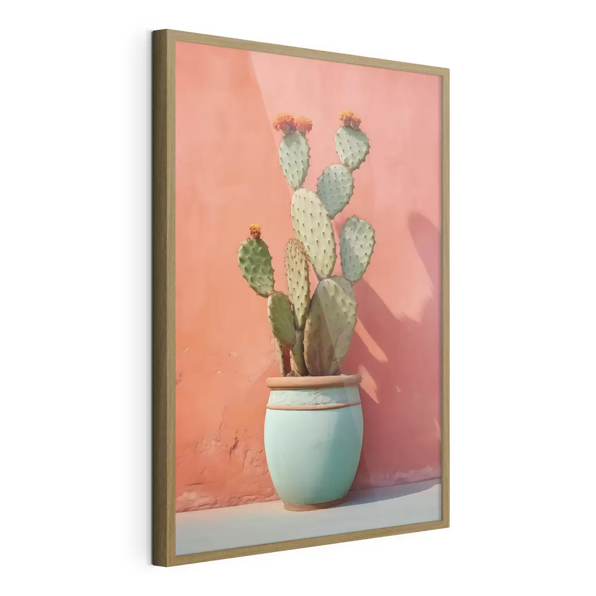 Poster Cactus dans un pot léger contre un mur rose rouge f40800