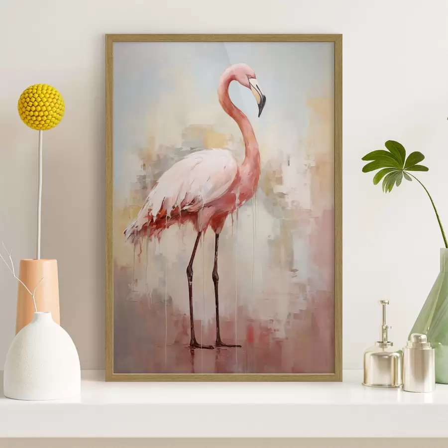 Papier peint Flamant rose sur fond abstrait f40805