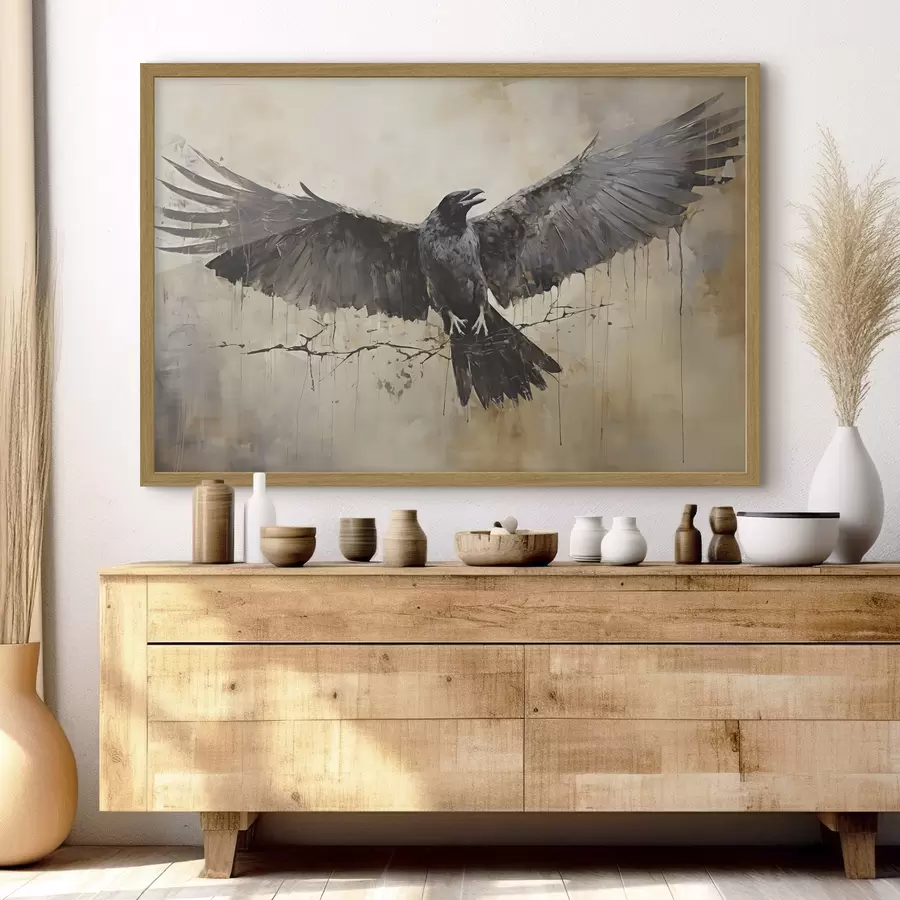 Papier peint Le corbeau noir déploie ses ailes f40809