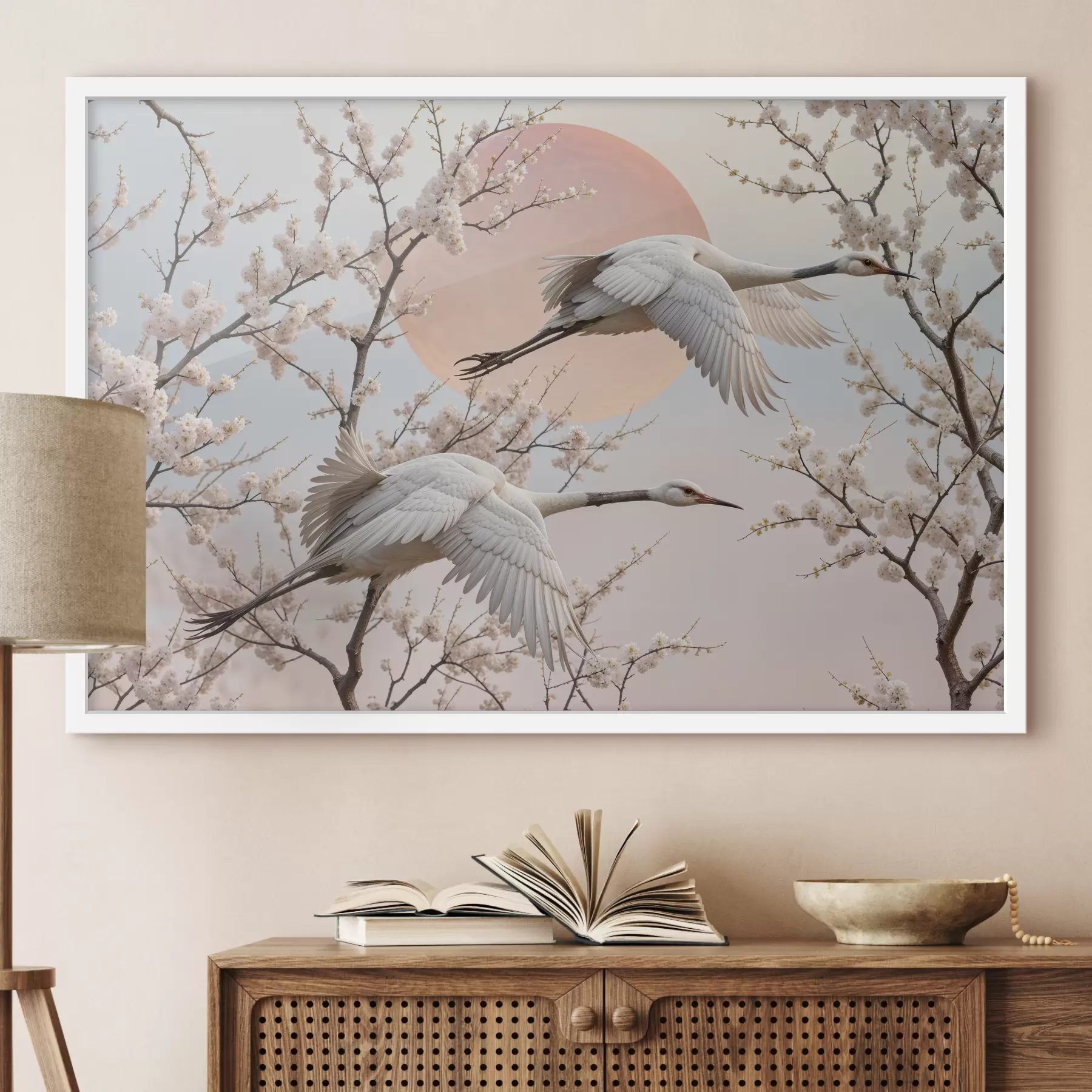 Papier peint Grues et fleurs de cerisier f40601