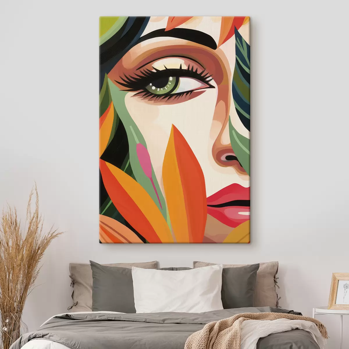 Tableau Beau visage de femme, abstraction géométrique, floral s40814