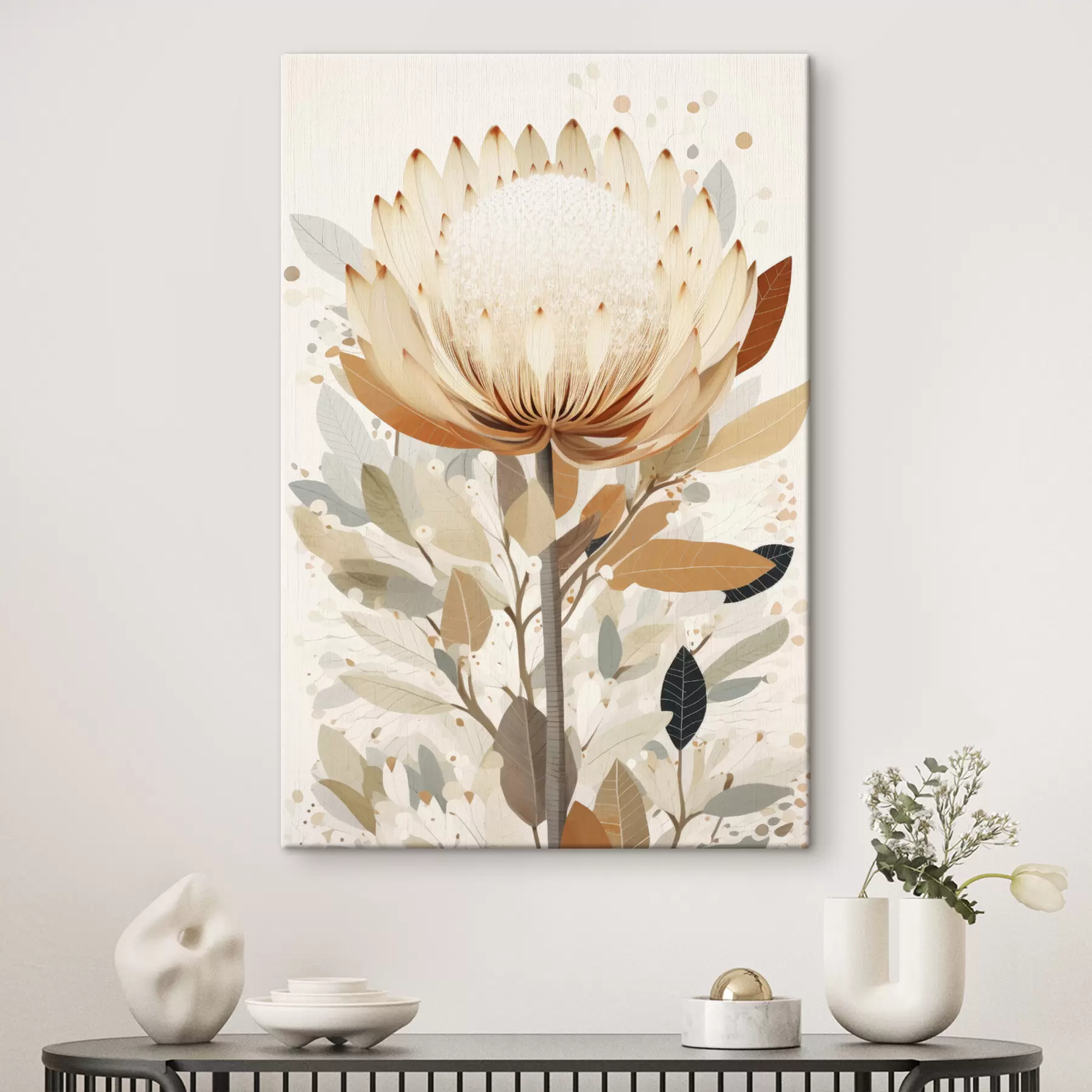 Tableau Fleur dans une palette de couleurs beige doux, abstration florale s40818