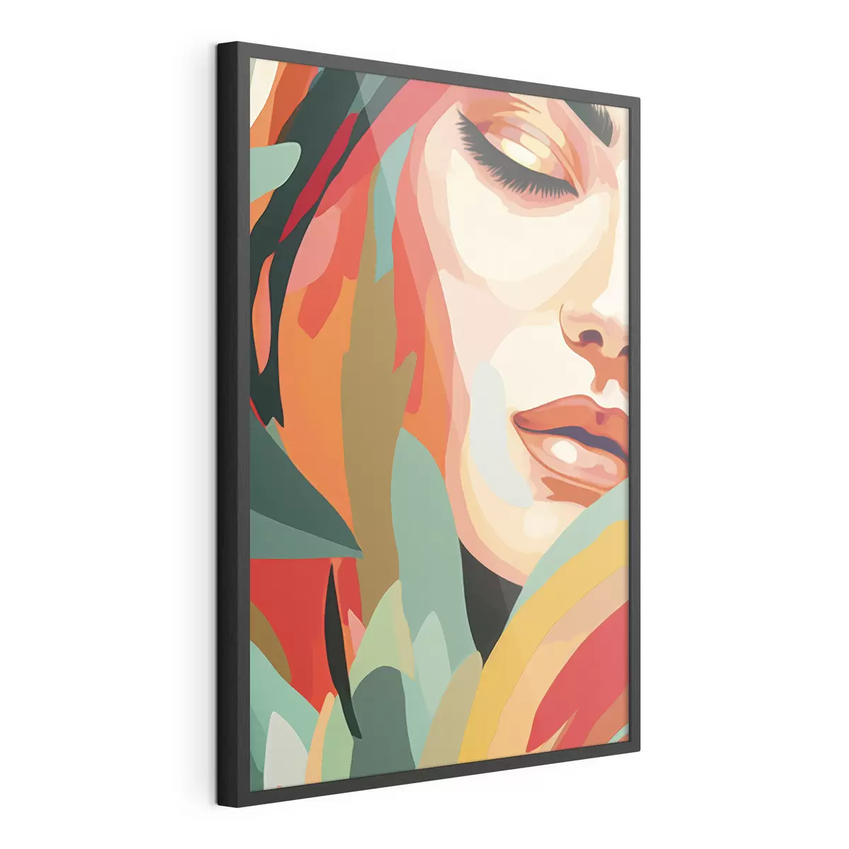 Poster Beau visage de femme, abstraction géométrique, floral, dessin acrylique f40815
