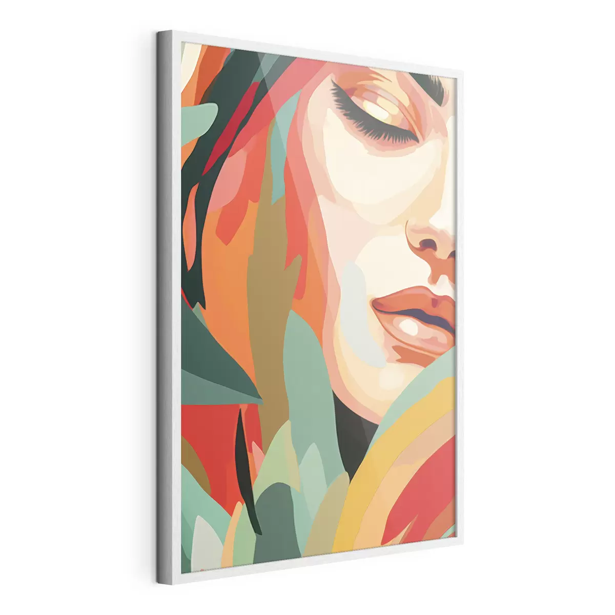 Poster Beau visage de femme, abstraction géométrique, floral, dessin acrylique f40815