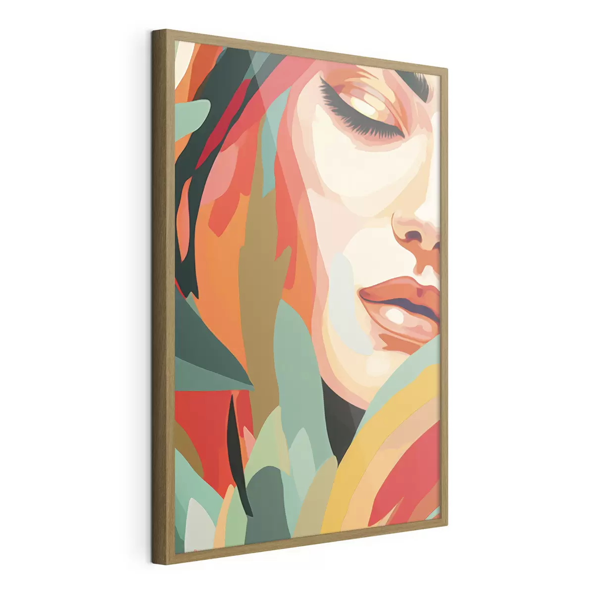 Poster Beau visage de femme, abstraction géométrique, floral, dessin acrylique f40815