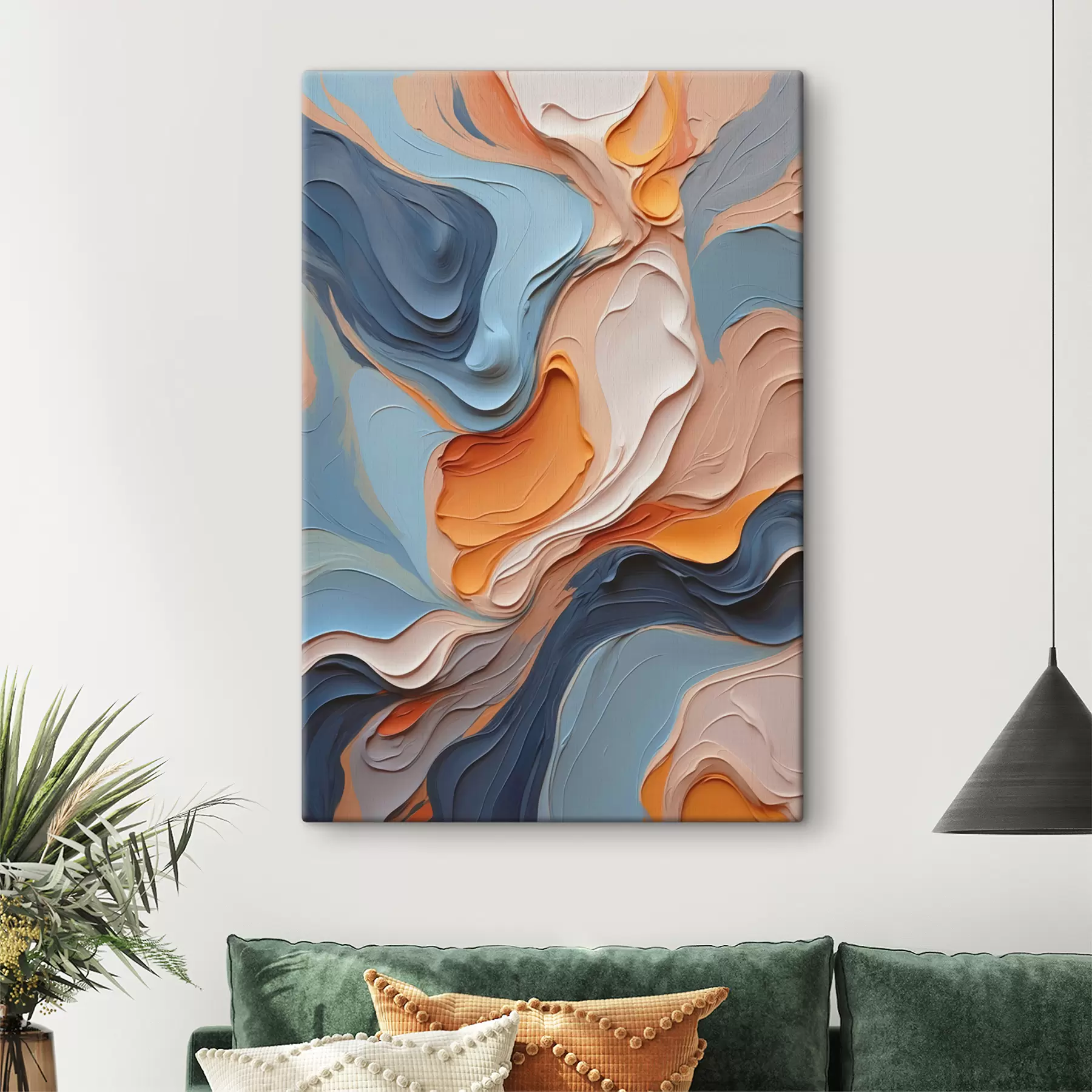 Papier peint Abstraction dans les tons bleu et orange avec texture d'imitation s40743